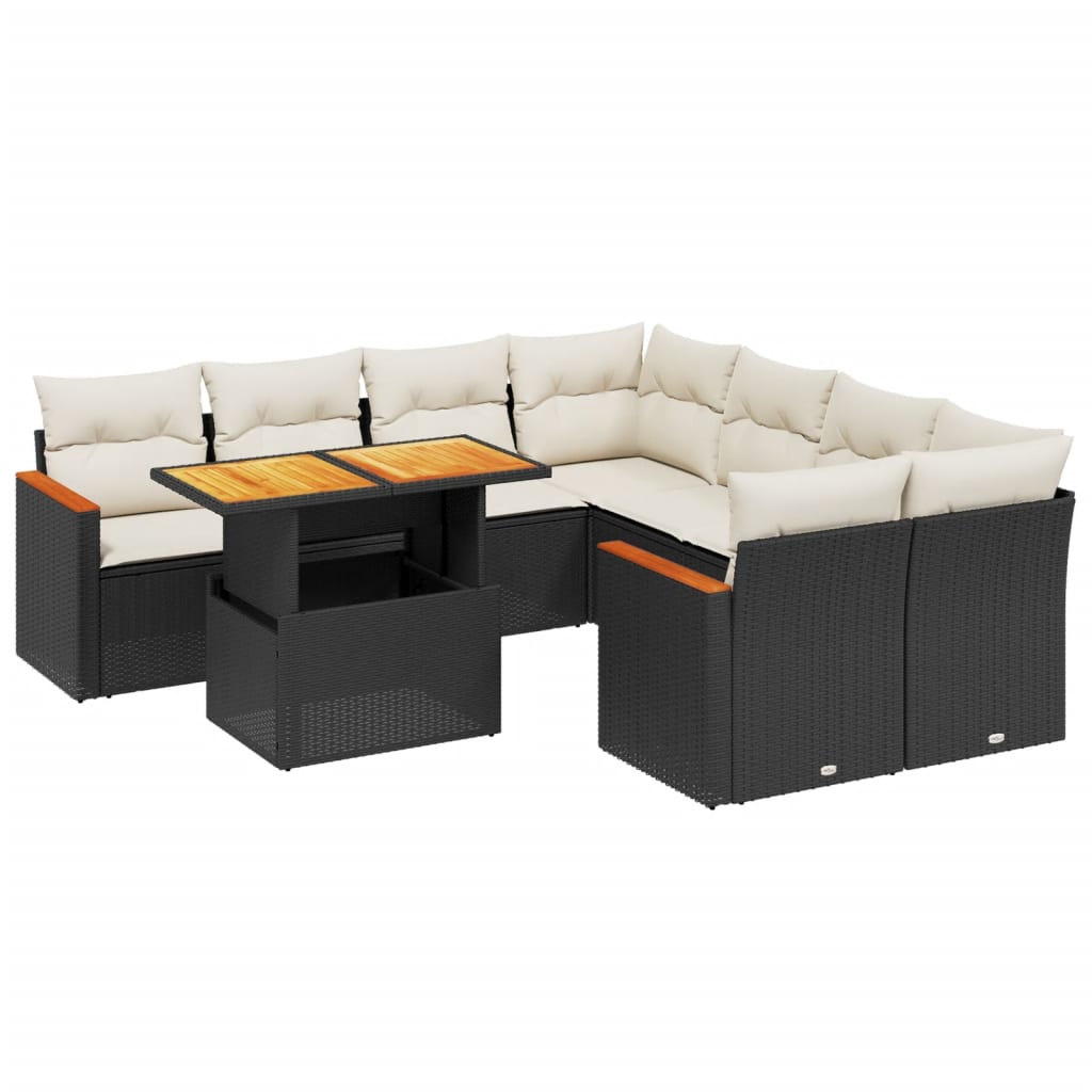 Set mobilier de grădină cu perne, 9 piese, negru, poliratan GartenMobel Dekor