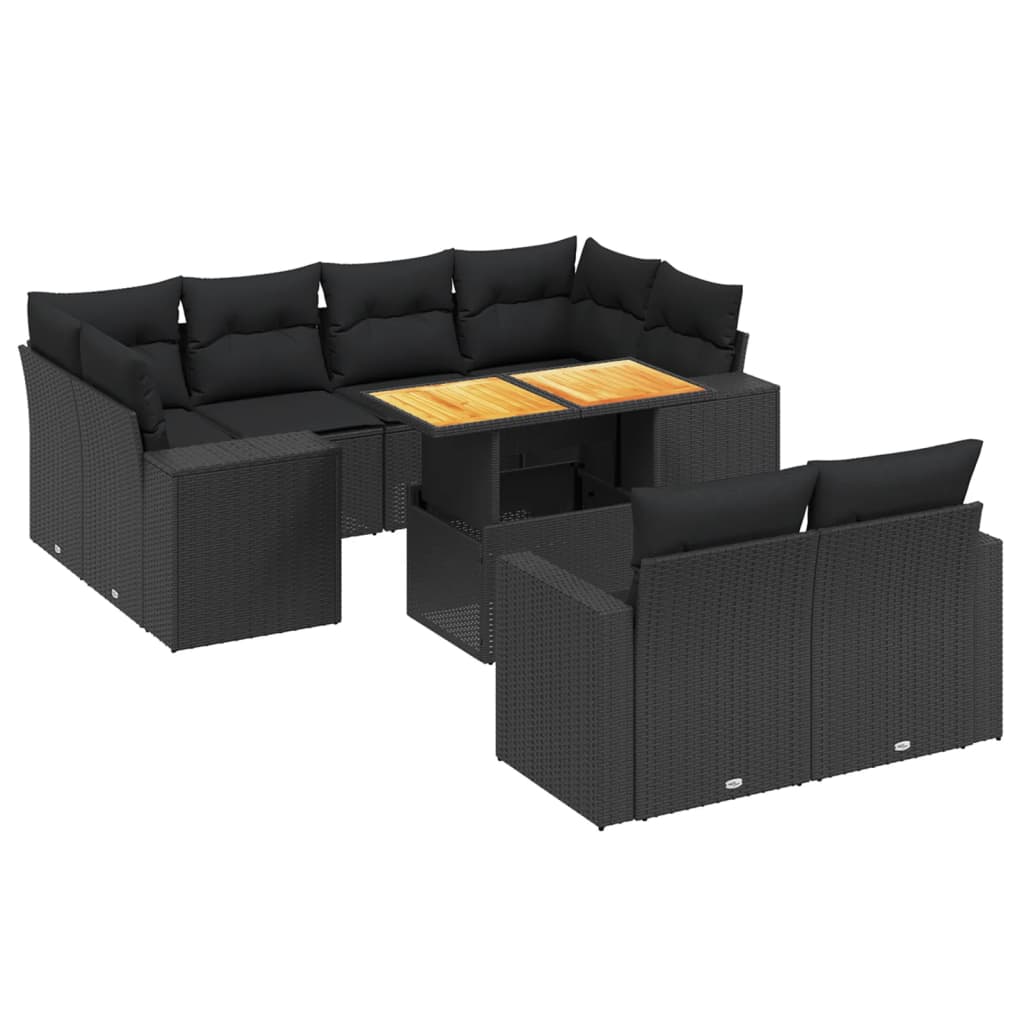 Set canapele de grădină cu perne, 11 piese, negru, poliratan GartenMobel Dekor