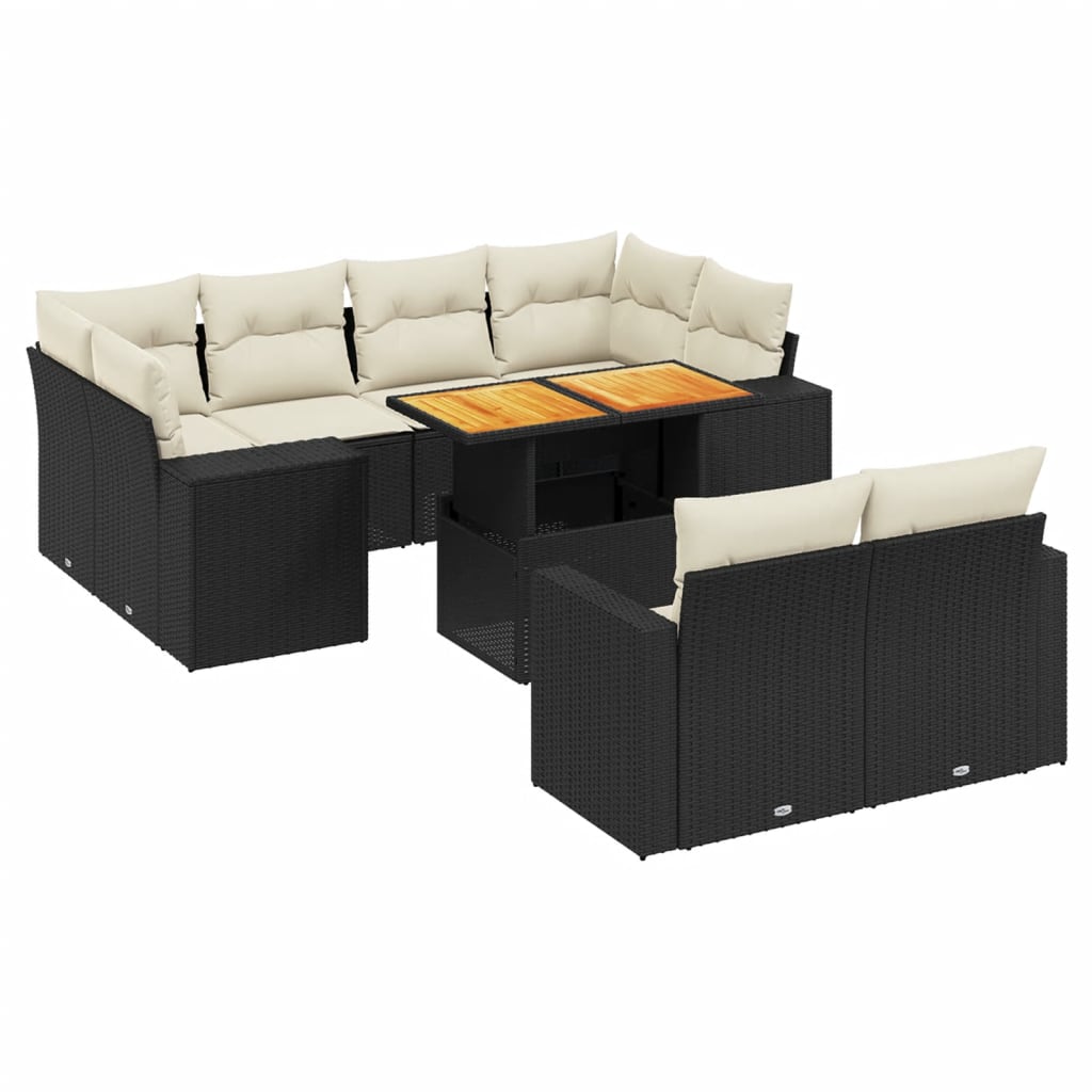 Set canapele de grădină cu perne, 11 piese, negru, poliratan GartenMobel Dekor