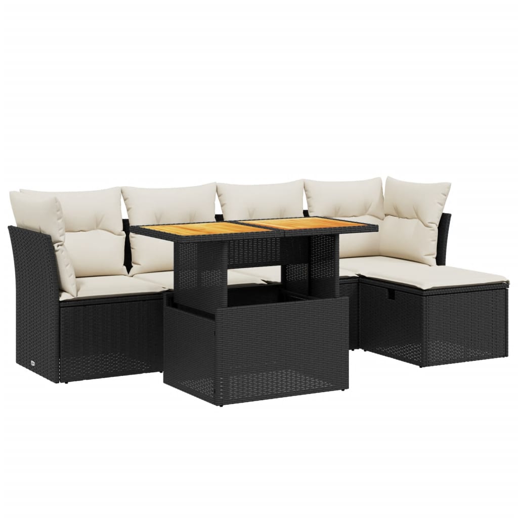 Set mobilier de grădină cu perne, 6 piese, negru, poliratan GartenMobel Dekor