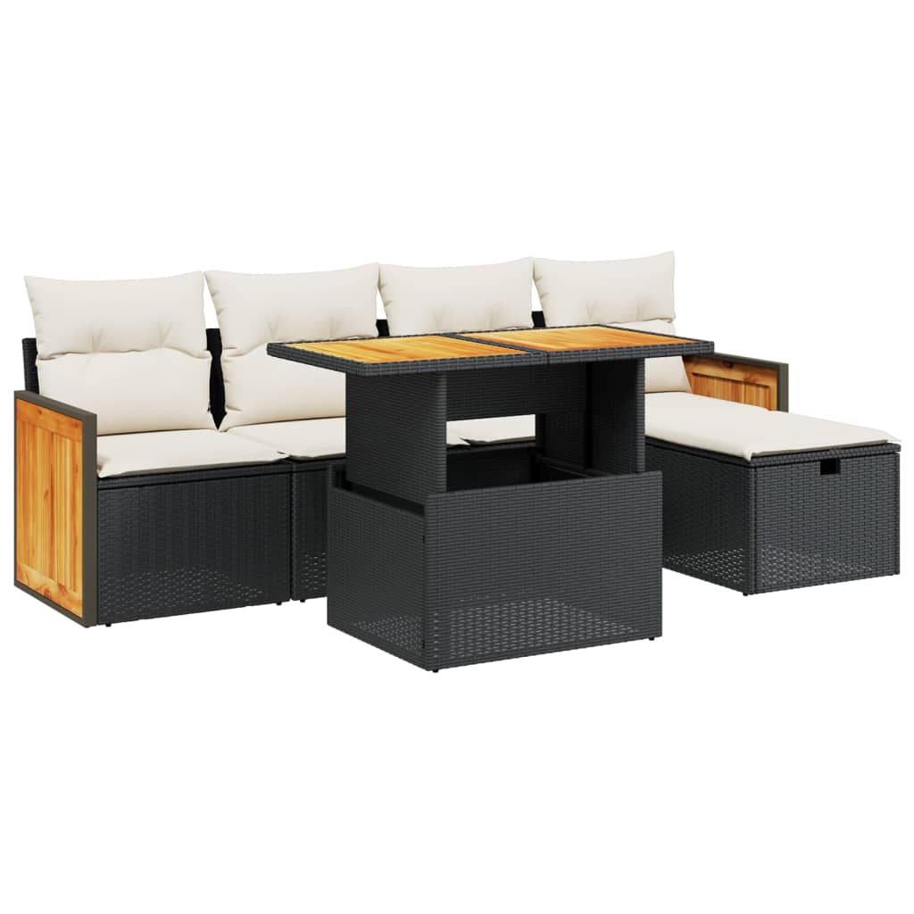 Set mobilier de grădină cu perne, 6 piese, negru, poliratan GartenMobel Dekor