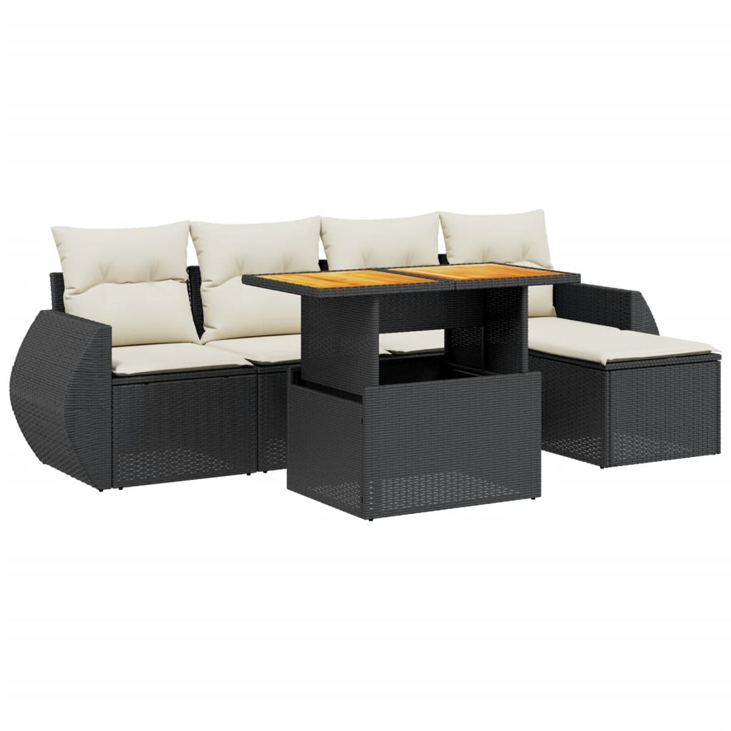 Set mobilier de grădină cu perne, 6 piese, negru, poliratan GartenMobel Dekor