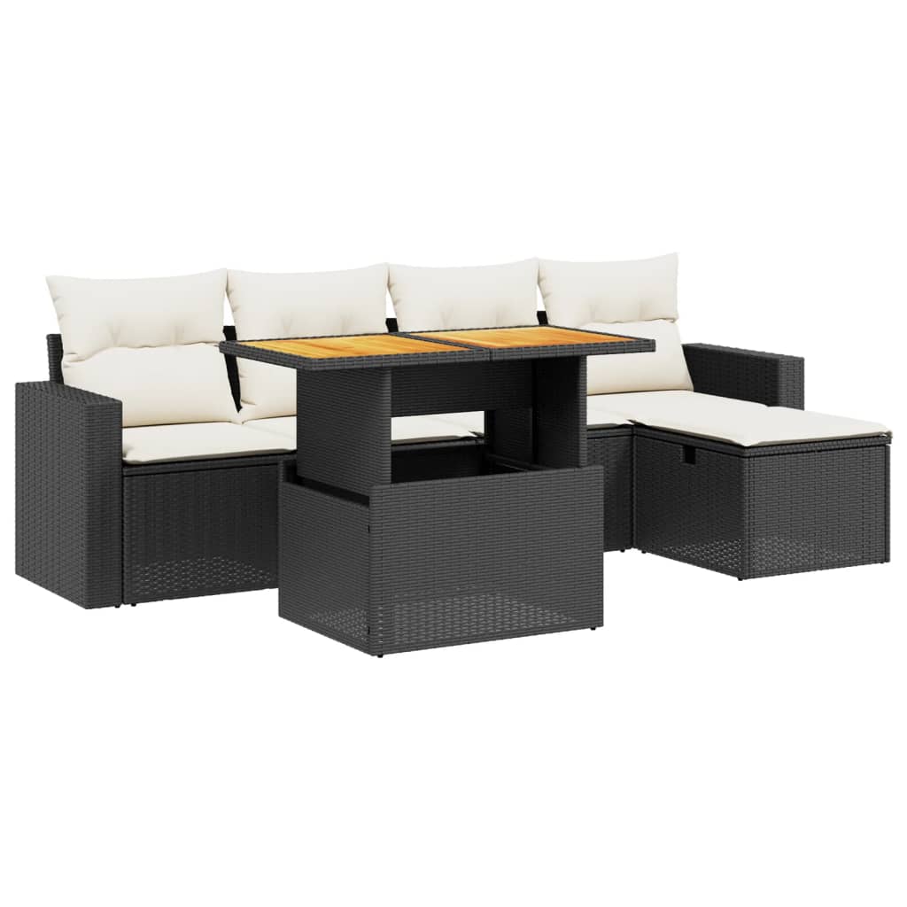 Set mobilier de grădină cu perne, 6 piese, negru, poliratan GartenMobel Dekor