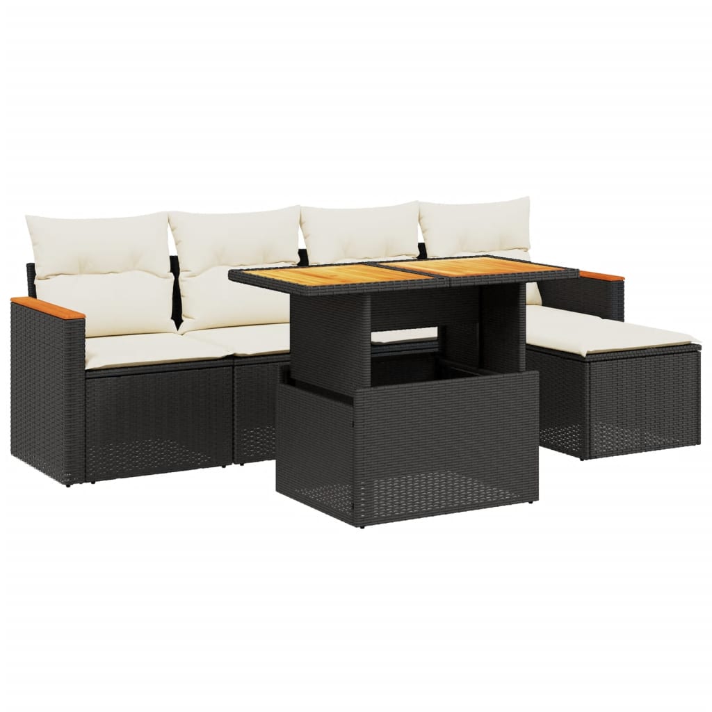 Set mobilier de grădină cu perne, 6 piese, negru, poliratan GartenMobel Dekor