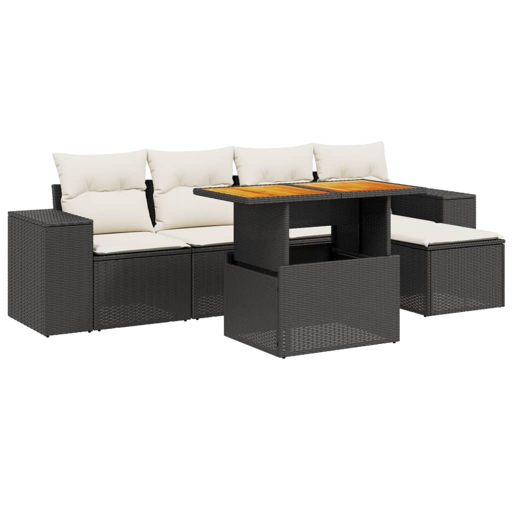 Set mobilier de grădină cu perne, 6 piese, negru, poliratan GartenMobel Dekor