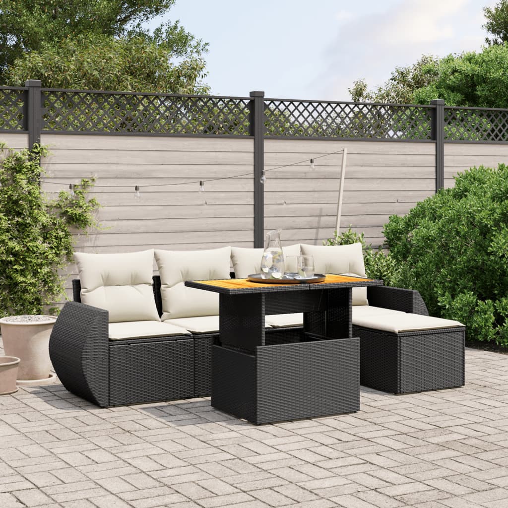 Set mobilier de grădină cu perne, 6 piese, negru, poliratan GartenMobel Dekor
