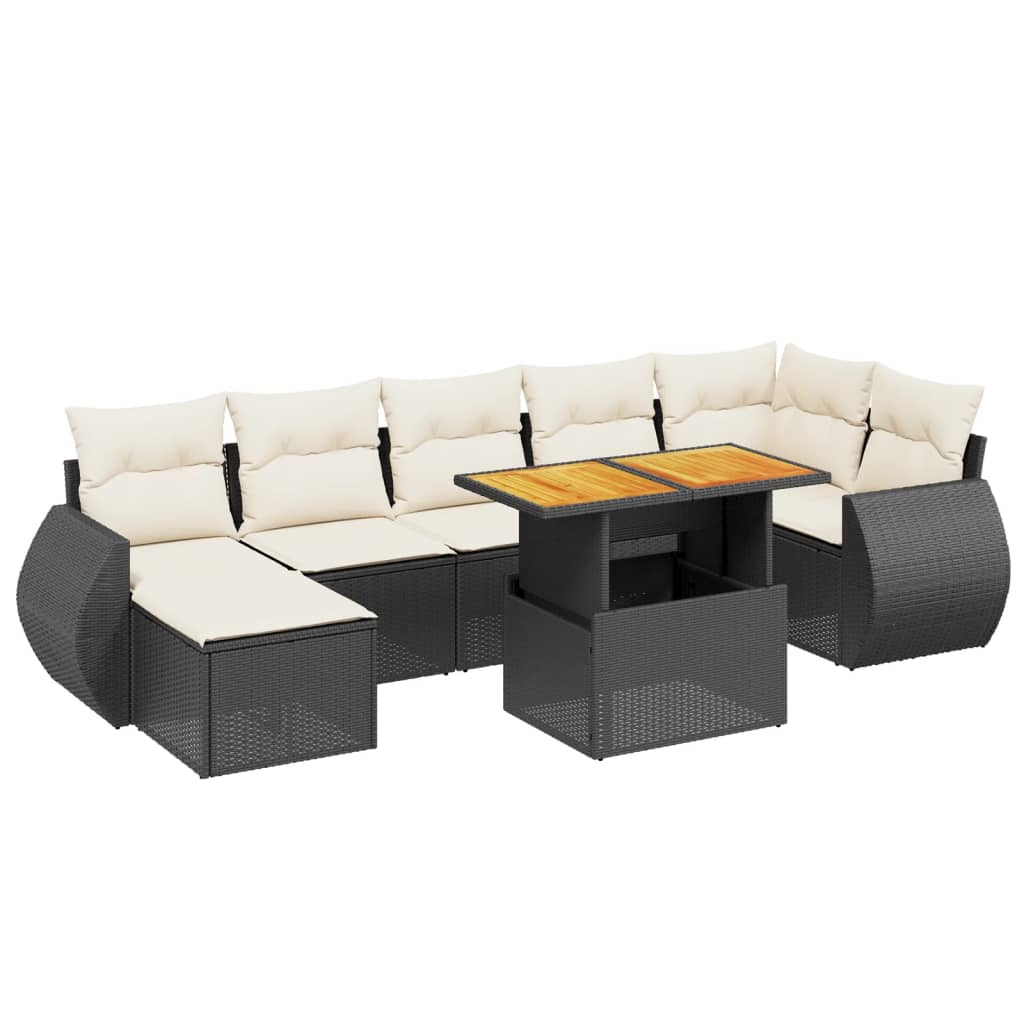 Set mobilier de grădină cu perne, 8 piese, negru, poliratan GartenMobel Dekor