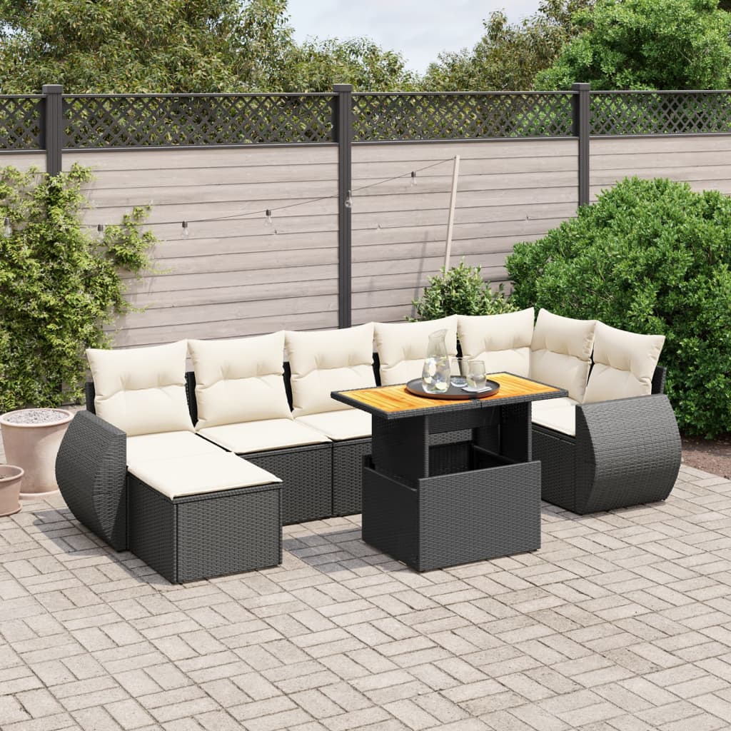 Set mobilier de grădină cu perne, 8 piese, negru, poliratan GartenMobel Dekor