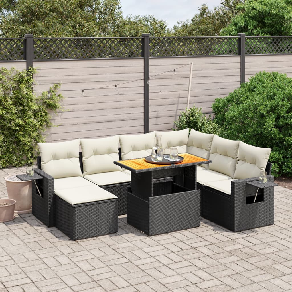 Set mobilier de grădină cu perne, 8 piese, negru, poliratan GartenMobel Dekor
