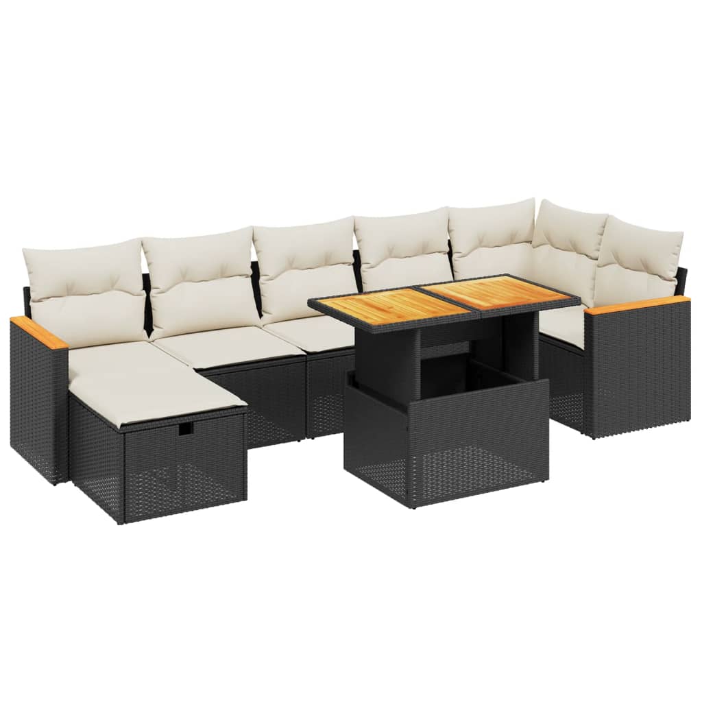 Set mobilier de grădină cu perne, 8 piese, negru, poliratan GartenMobel Dekor