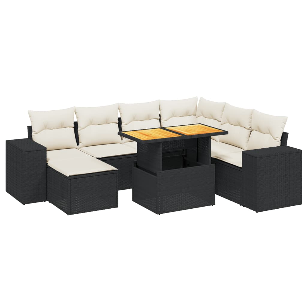 Set mobilier de grădină cu perne, 8 piese, negru, poliratan GartenMobel Dekor