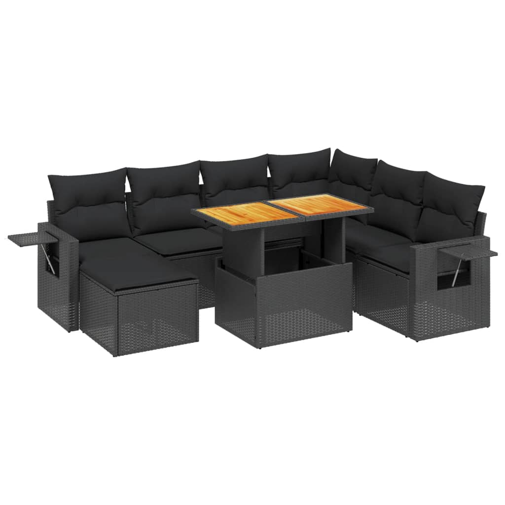 Set mobilier de grădină cu perne, 8 piese, negru, poliratan GartenMobel Dekor