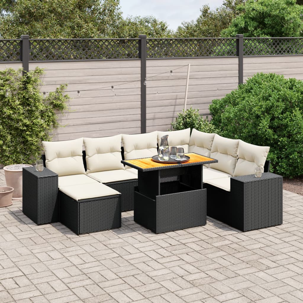Set mobilier de grădină cu perne, 8 piese, negru, poliratan GartenMobel Dekor