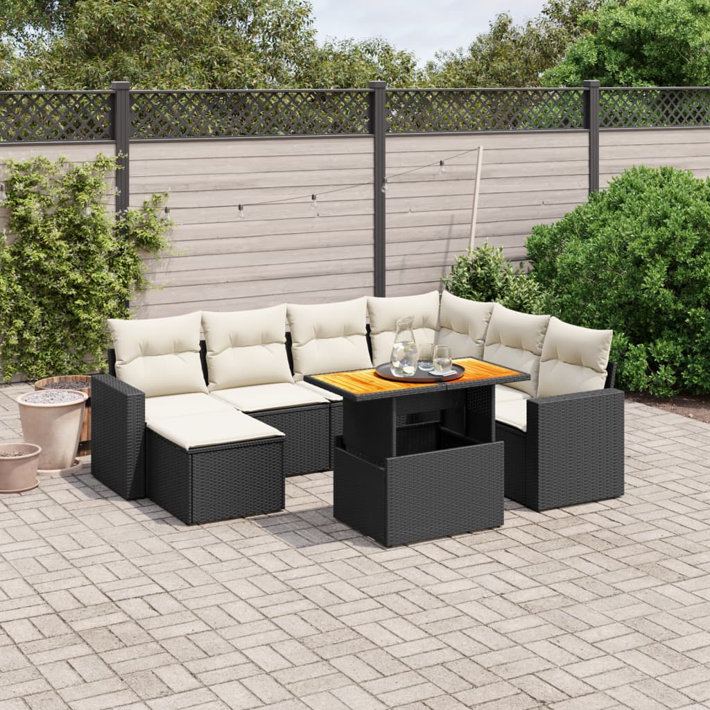 Set mobilier de grădină cu perne, 8 piese, negru, poliratan GartenMobel Dekor