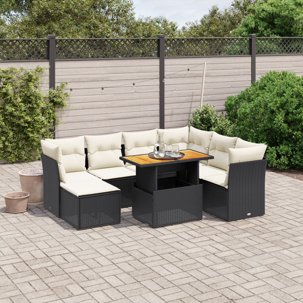 Set mobilier de grădină cu perne, 8 piese, negru, poliratan GartenMobel Dekor