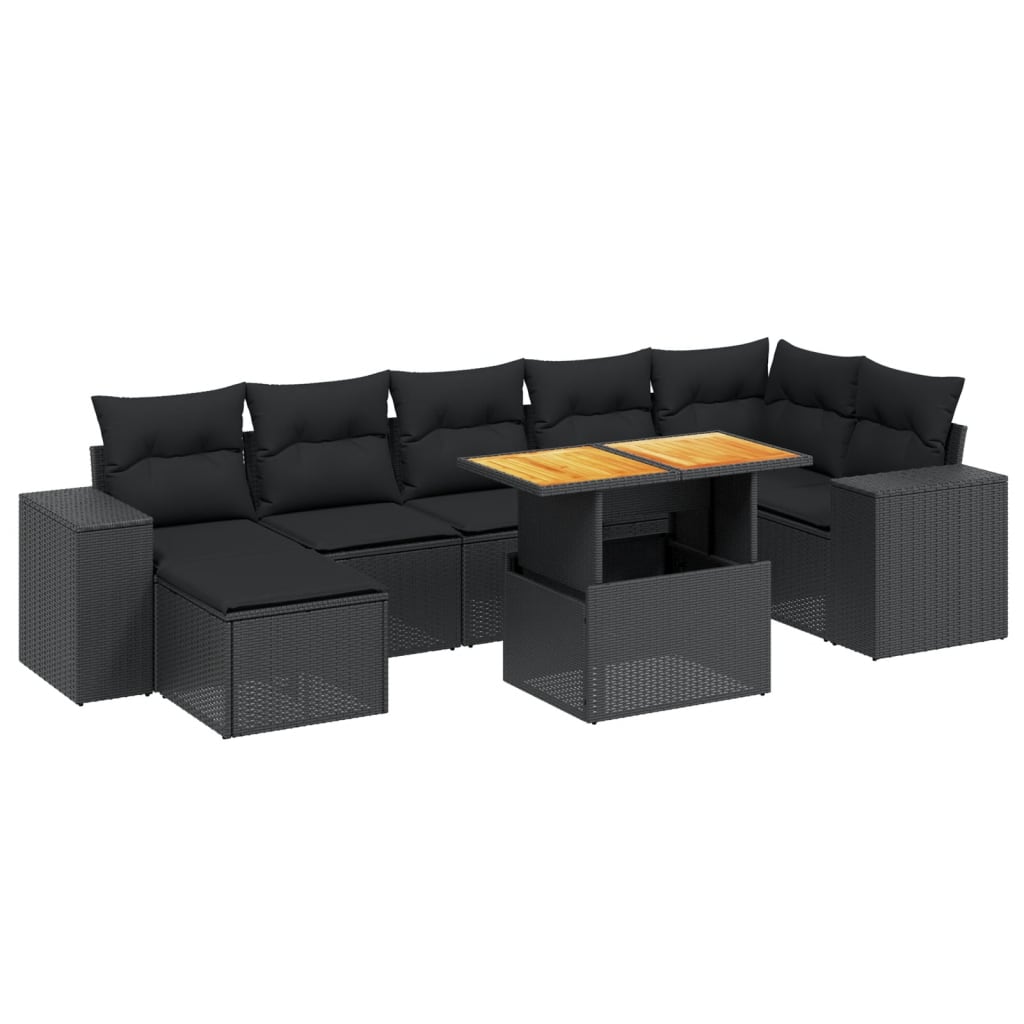 Set mobilier de grădină cu perne, 8 piese, negru, poliratan GartenMobel Dekor