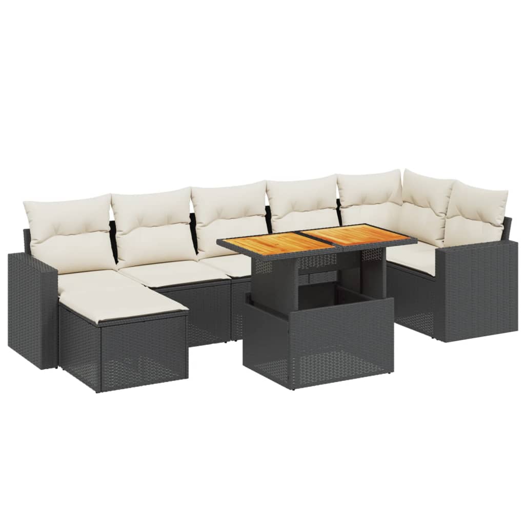 Set mobilier de grădină cu perne, 8 piese, negru, poliratan GartenMobel Dekor