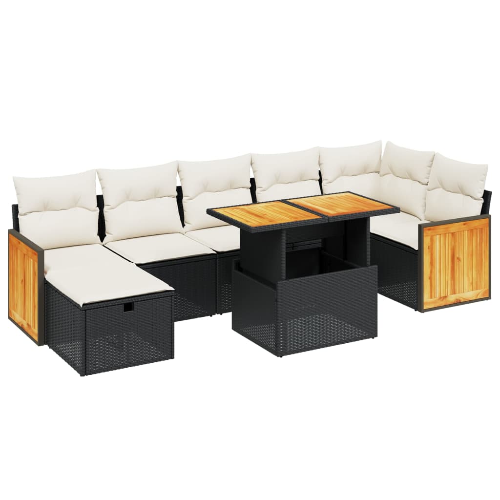 Set mobilier de grădină cu perne, 8 piese, negru, poliratan GartenMobel Dekor
