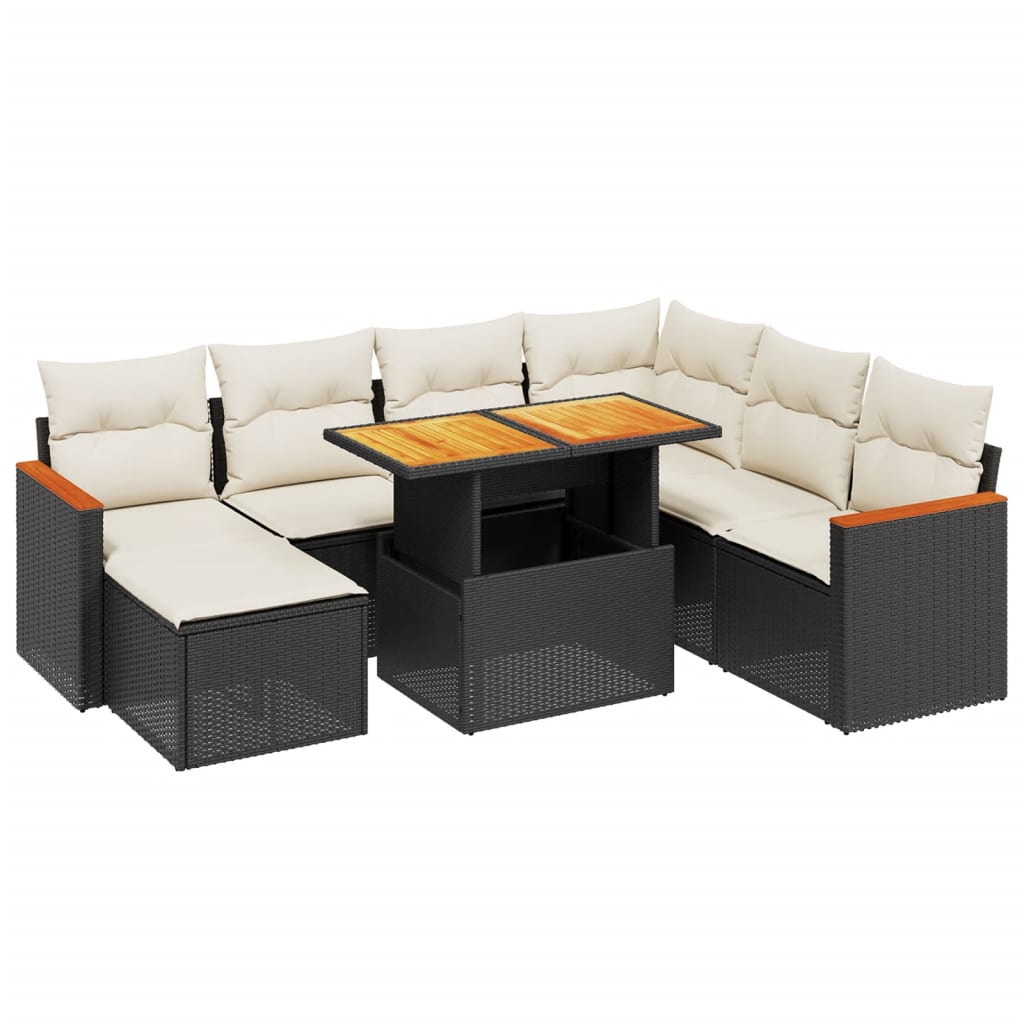 Set mobilier de grădină cu perne, 8 piese, negru, poliratan GartenMobel Dekor