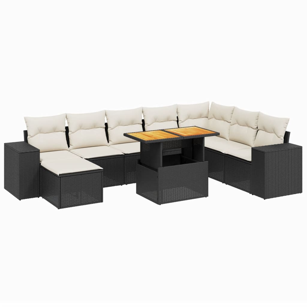 Set mobilier de grădină cu perne, 9 piese, negru, poliratan GartenMobel Dekor