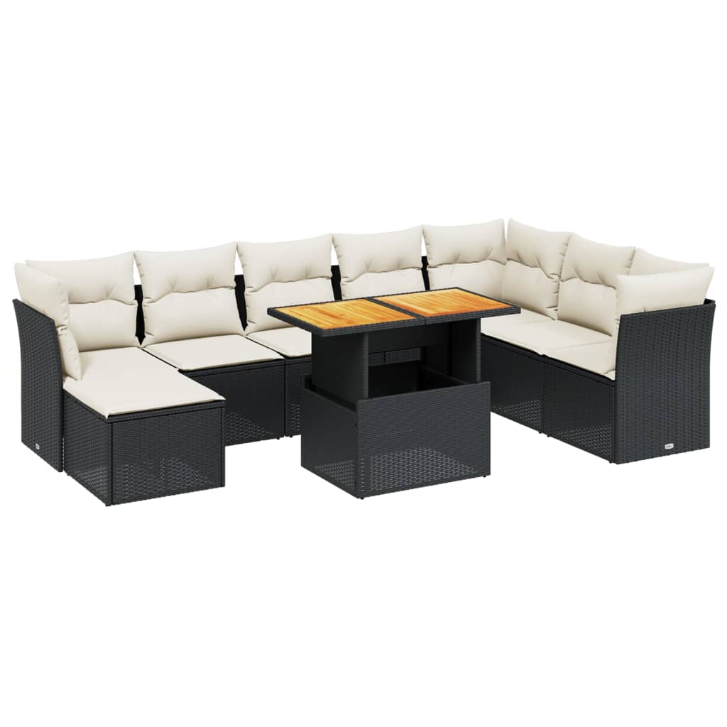 Set mobilier de grădină cu perne, 9 piese, negru, poliratan GartenMobel Dekor