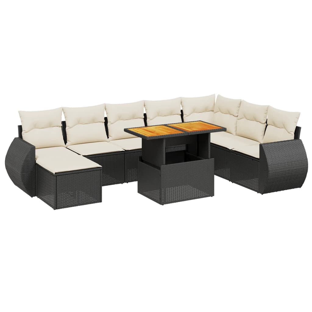 Set mobilier de grădină cu perne, 9 piese, negru, poliratan GartenMobel Dekor