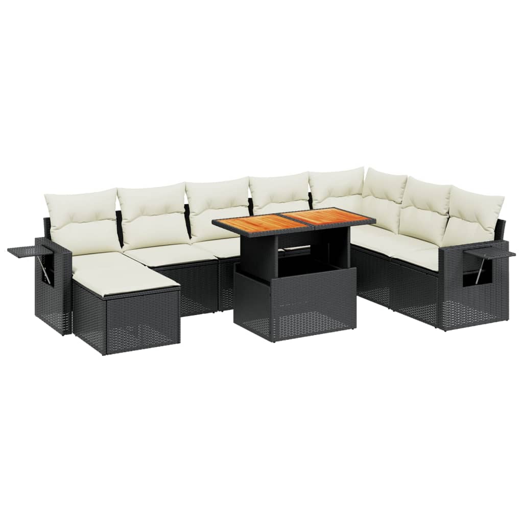 Set mobilier de grădină cu perne, 9 piese, negru, poliratan GartenMobel Dekor