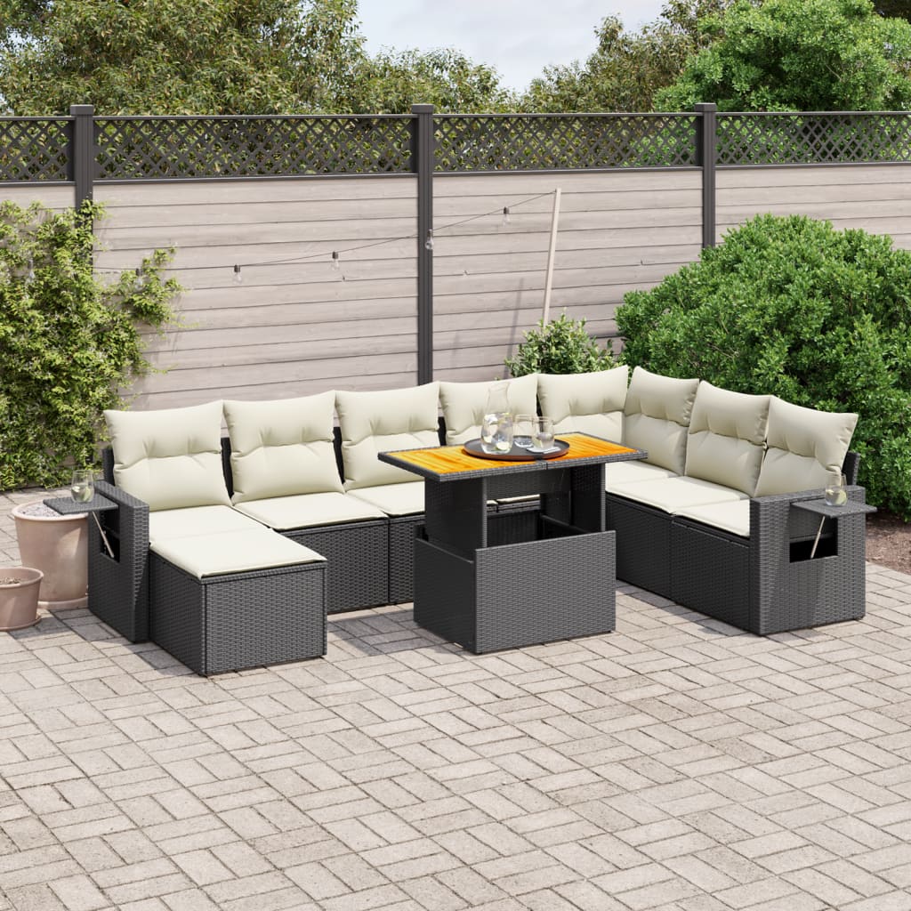 Set mobilier de grădină cu perne, 9 piese, negru, poliratan GartenMobel Dekor