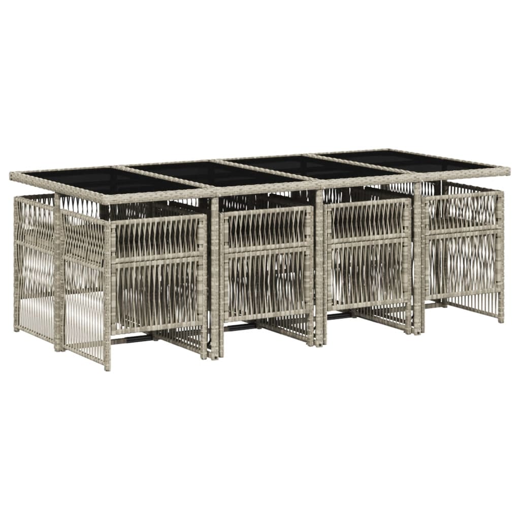 Set mobilier grădină cu perne, 9 piese, gri deschis, poliratan GartenMobel Dekor