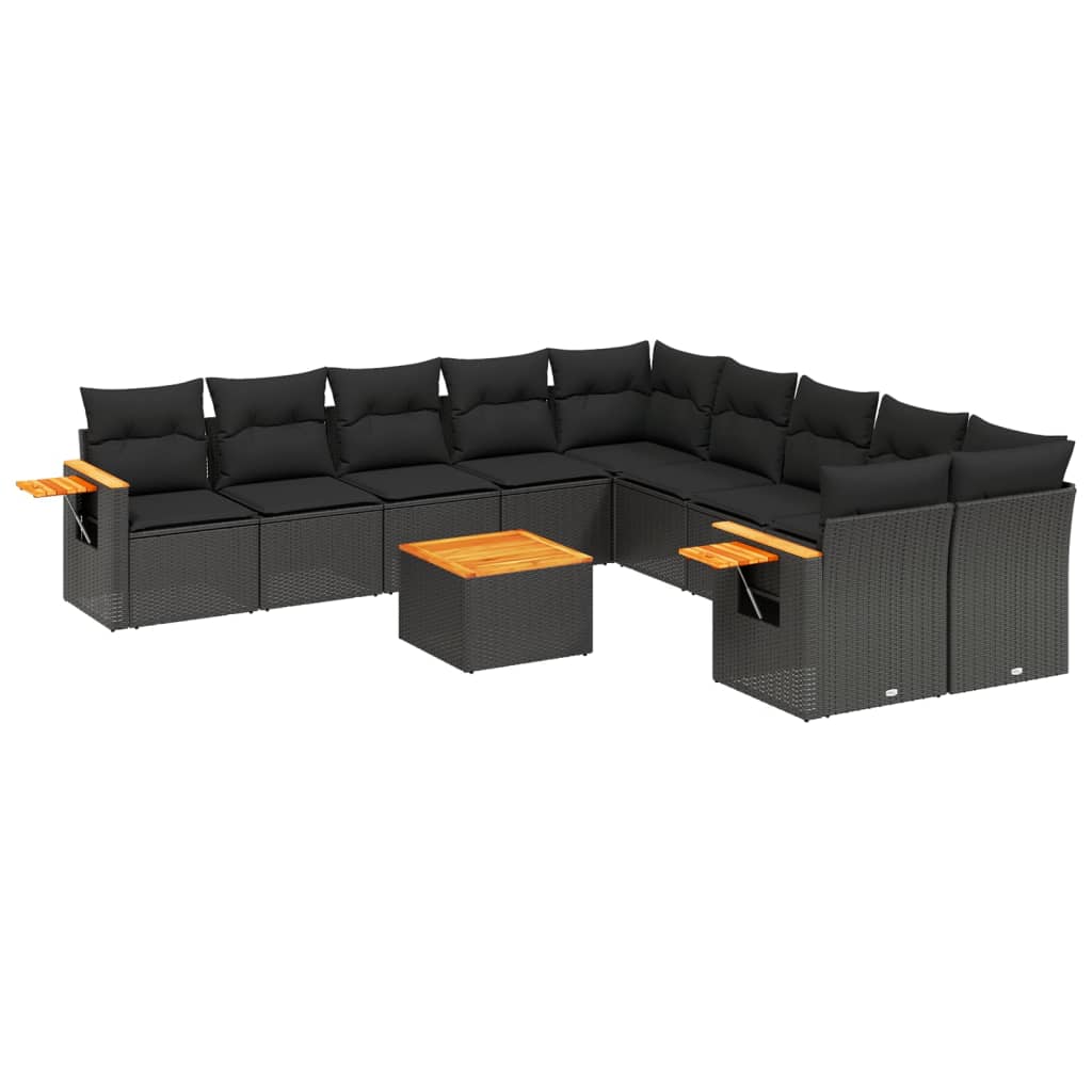 Set canapele de grădină cu perne, 11 piese, negru, poliratan GartenMobel Dekor