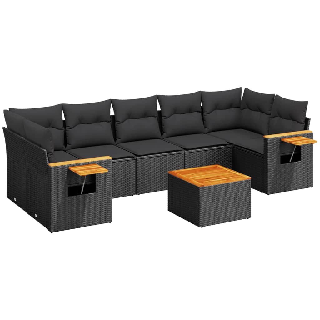 Set mobilier de grădină cu perne, 8 piese, negru, poliratan GartenMobel Dekor