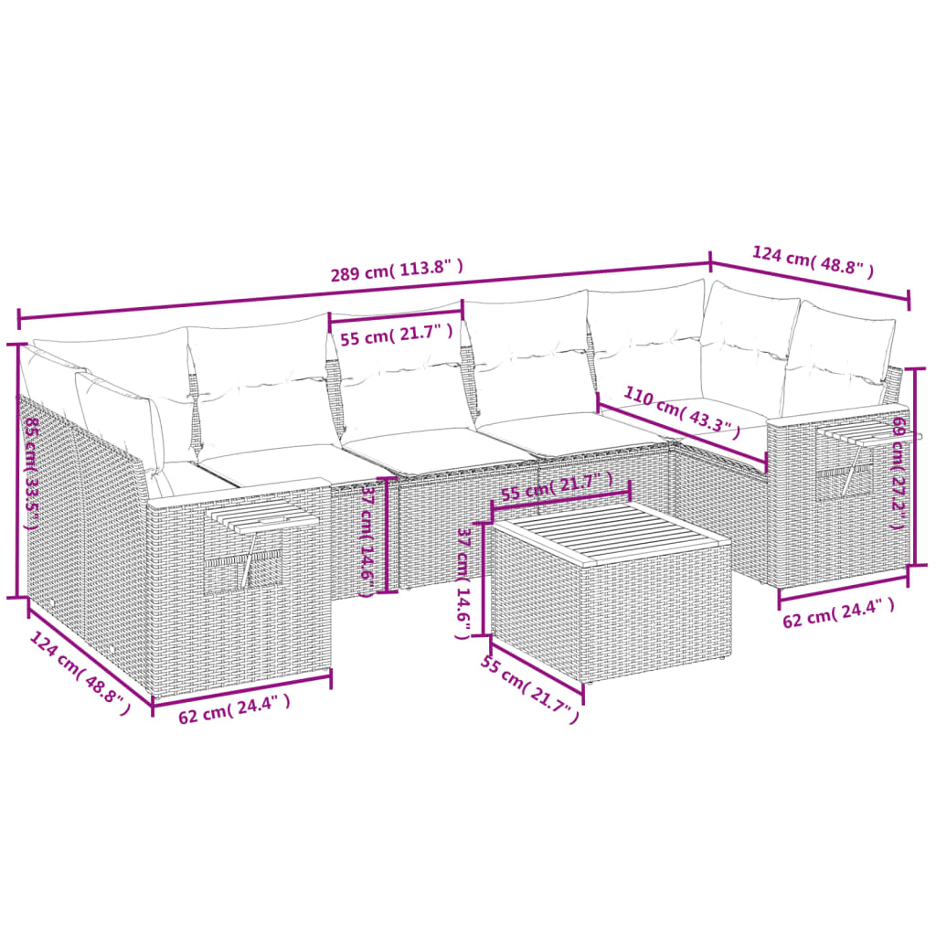 Set mobilier de grădină cu perne, 8 piese, negru, poliratan GartenMobel Dekor