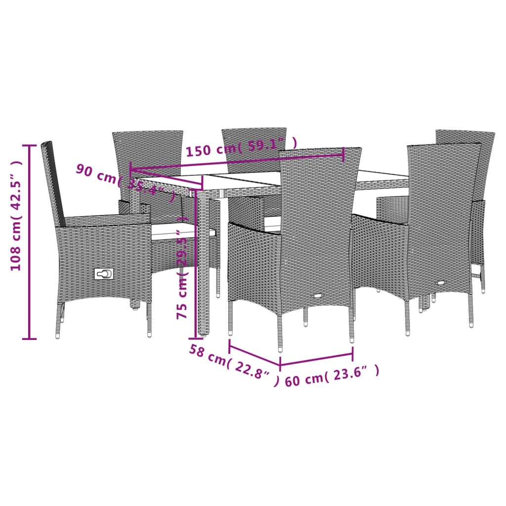 Set de masă pentru grădină, 7 piese, cu perne, bej, poliratan GartenMobel Dekor