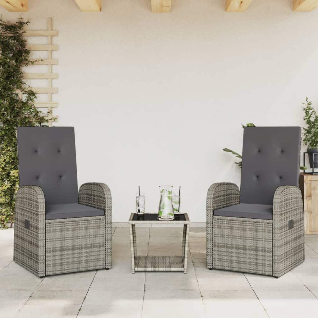 Set mobilier de grădină cu perne, 3 piese, gri, poliratan GartenMobel Dekor