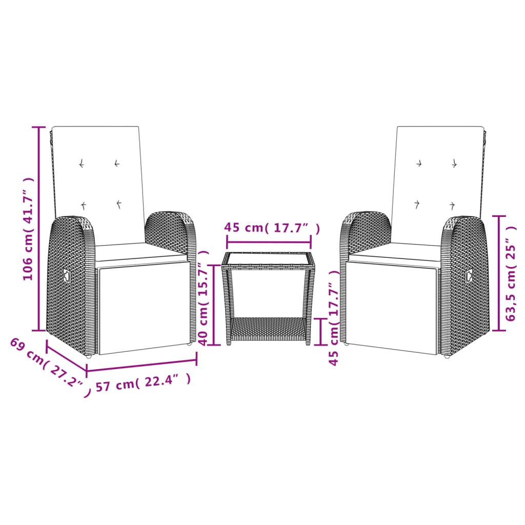 Set mobilier de grădină cu perne, 3 piese, gri, poliratan GartenMobel Dekor