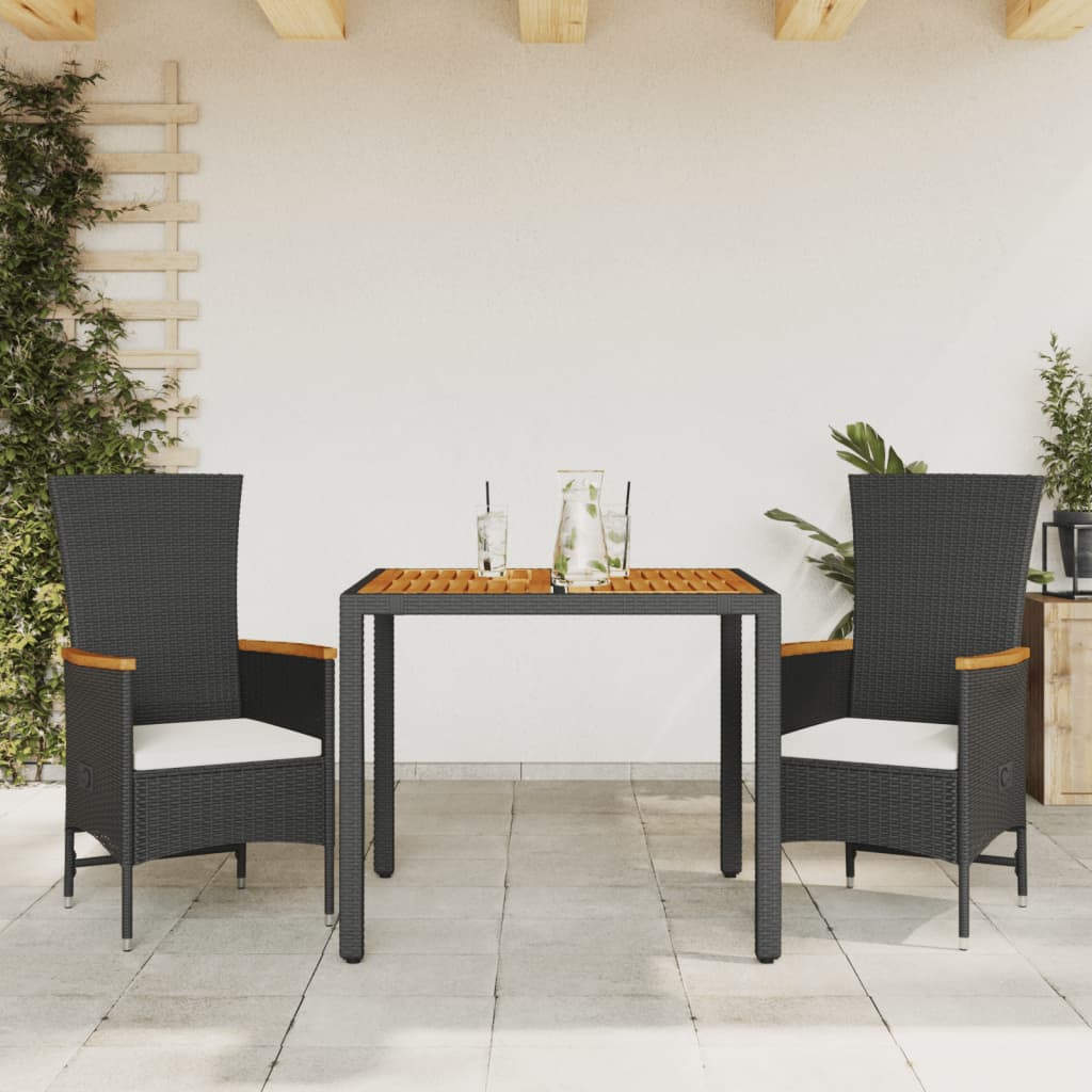 Set mobilier de grădină cu perne, 3 piese, negru, poliratan GartenMobel Dekor