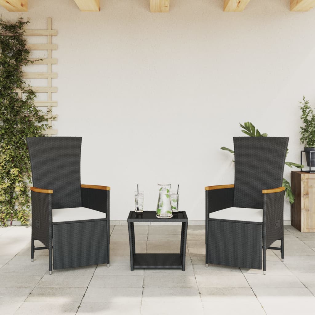 Set mobilier de grădină cu perne, 3 piese, negru, poliratan GartenMobel Dekor