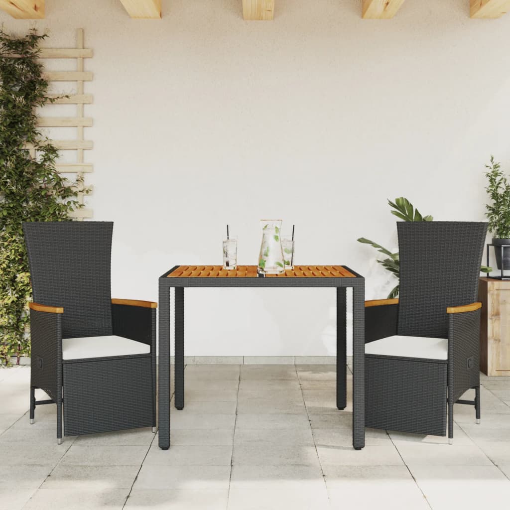 Set mobilier de grădină cu perne, 3 piese, negru, poliratan GartenMobel Dekor