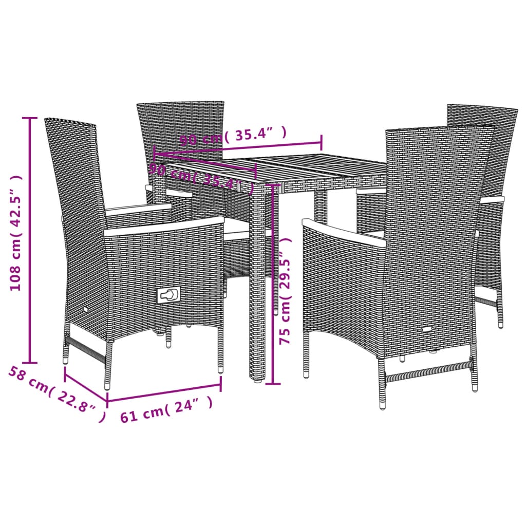 Set mobilier de grădină cu perne, 5 piese, negru, poliratan GartenMobel Dekor