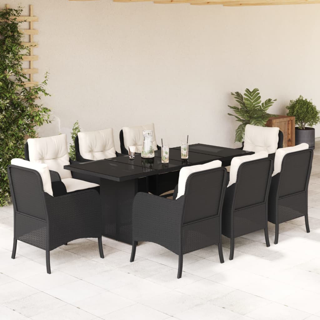 Set mobilier de grădină cu perne, 9 piese, negru, poliratan GartenMobel Dekor