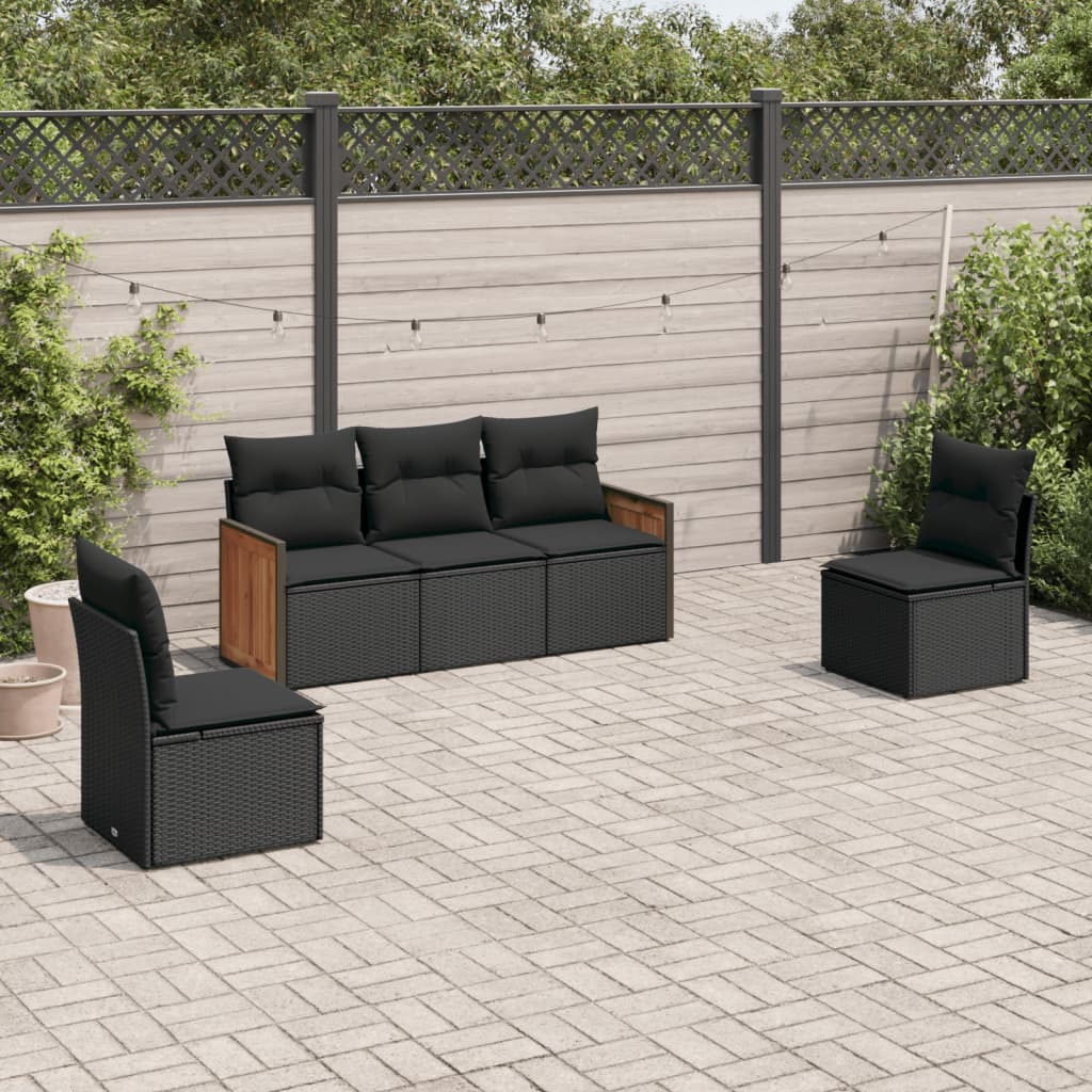 Set mobilier de grădină cu perne, 5 piese, negru, poliratan GartenMobel Dekor