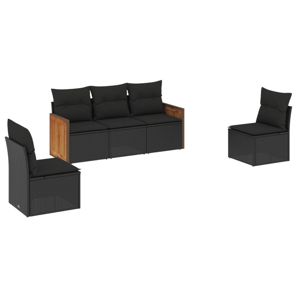 Set mobilier de grădină cu perne, 5 piese, negru, poliratan GartenMobel Dekor