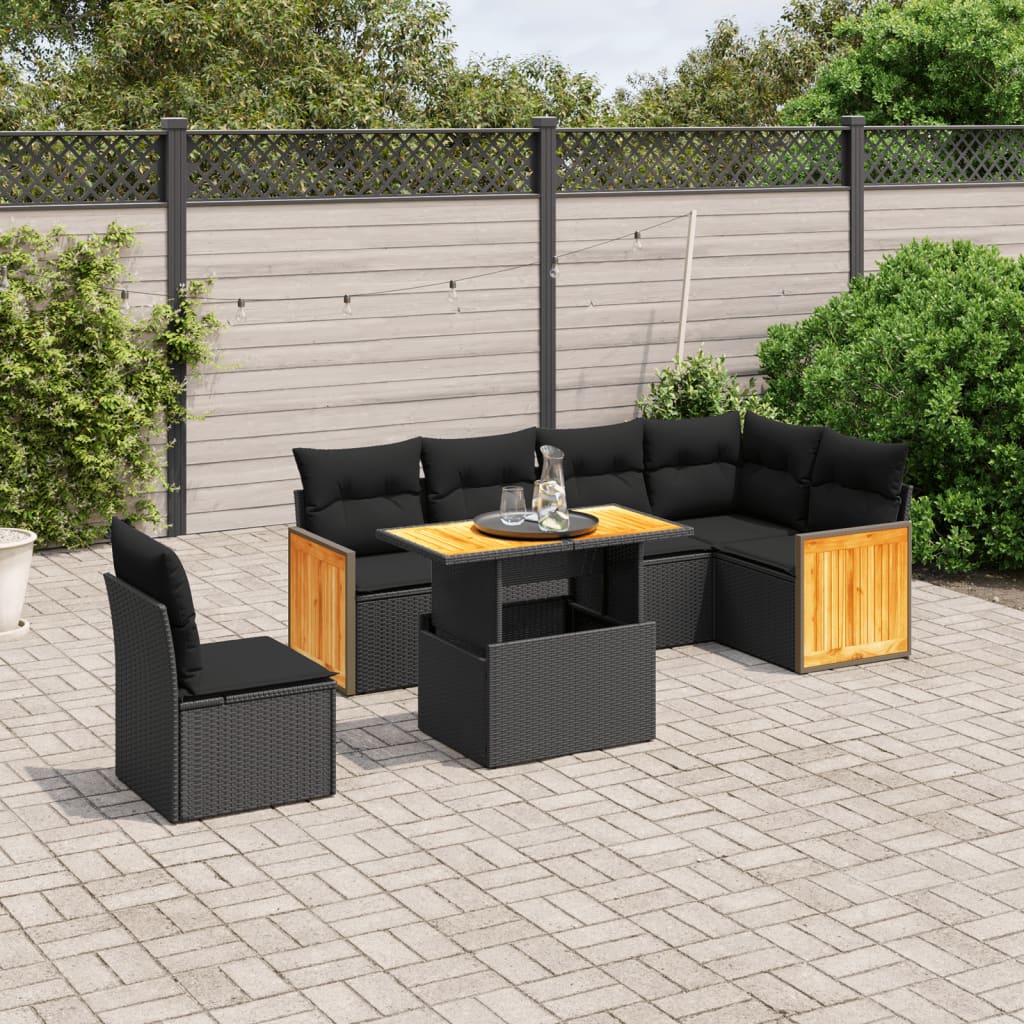 Set canapele de grădină cu perne, 7 piese, negru, poliratan GartenMobel Dekor