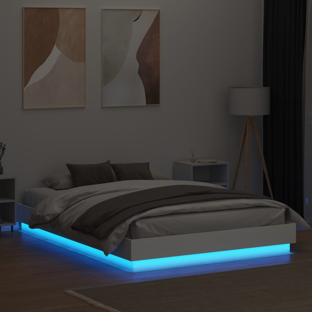Cadru de pat cu lumini LED, alb, 160x200 cm GartenMobel Dekor