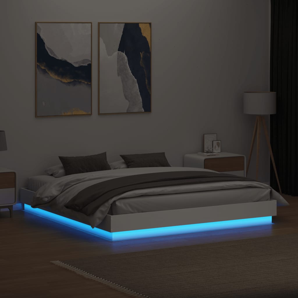 Cadru de pat cu lumini LED, alb, 180x200 cm GartenMobel Dekor
