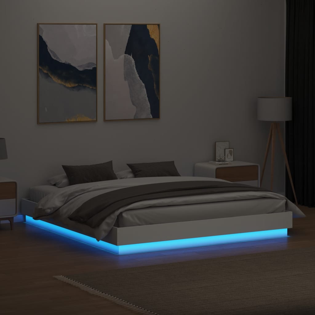 Cadru de pat cu lumini LED, alb, 200x200 cm GartenMobel Dekor