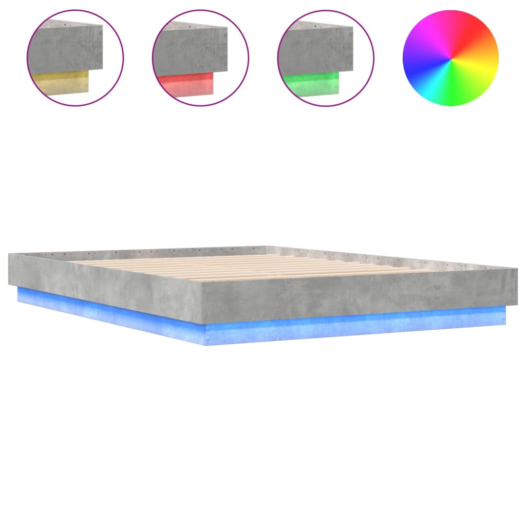 Cadru de pat cu lumini LED, gri beton, 160x200 cm GartenMobel Dekor