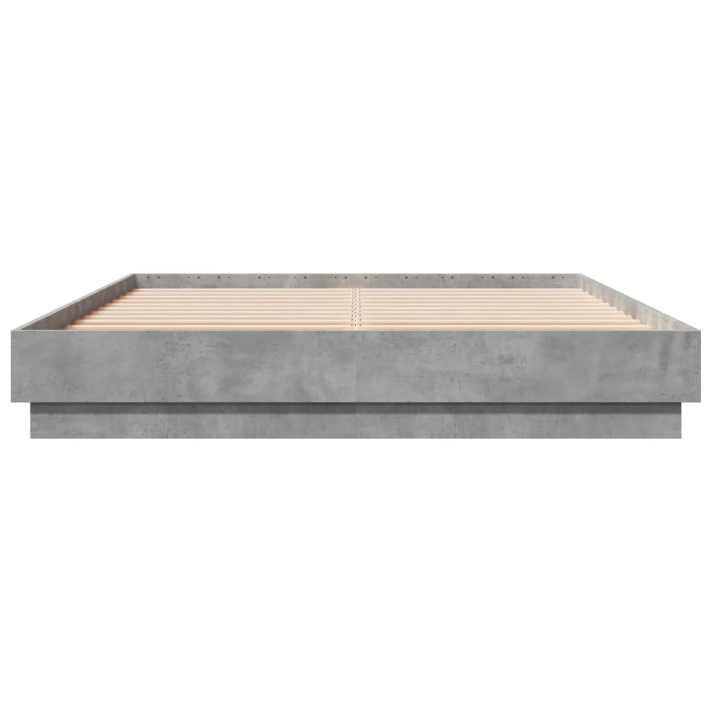 Cadru de pat cu lumini LED, gri beton, 160x200 cm GartenMobel Dekor