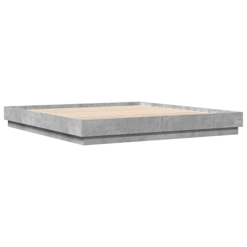 Cadru de pat cu lumini LED, gri beton, 200x200 cm GartenMobel Dekor
