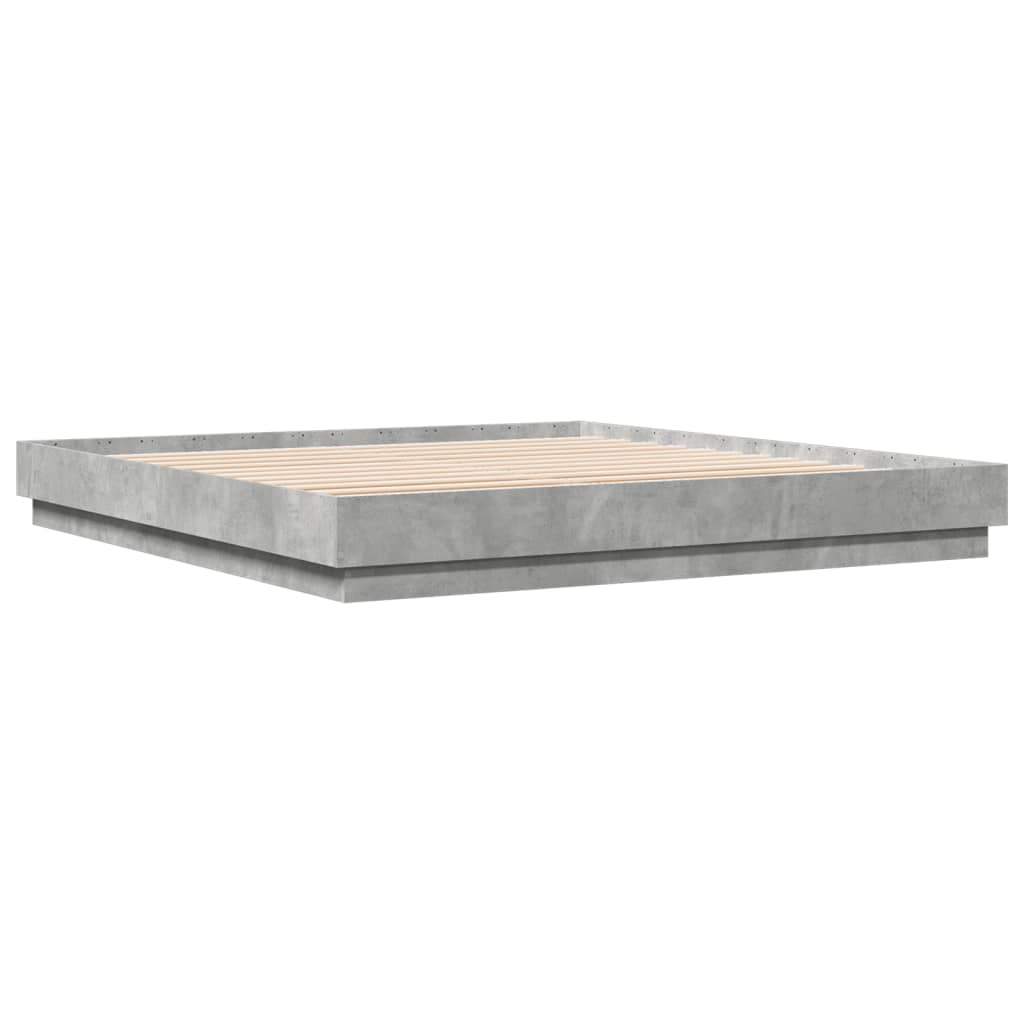 Cadru de pat cu lumini LED, gri beton, 200x200 cm GartenMobel Dekor